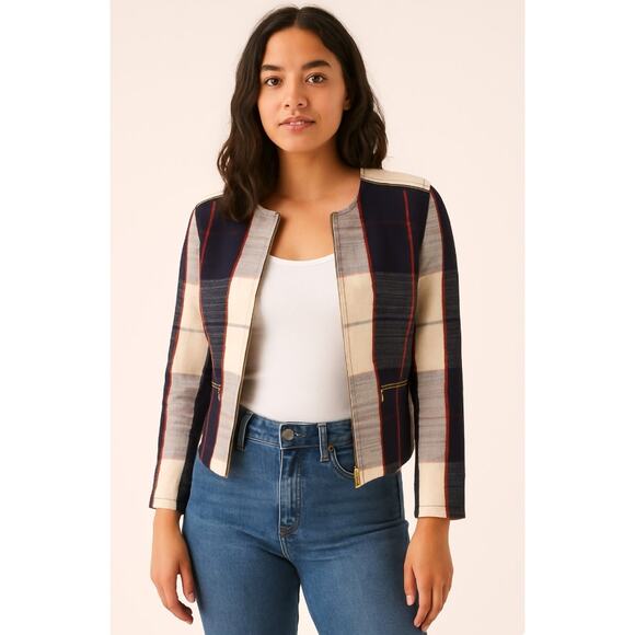 Merona Minimalist Plaid Spring Summer Zip Jacket S/P Office Career Casual Preppy - Picture 11 of 11
